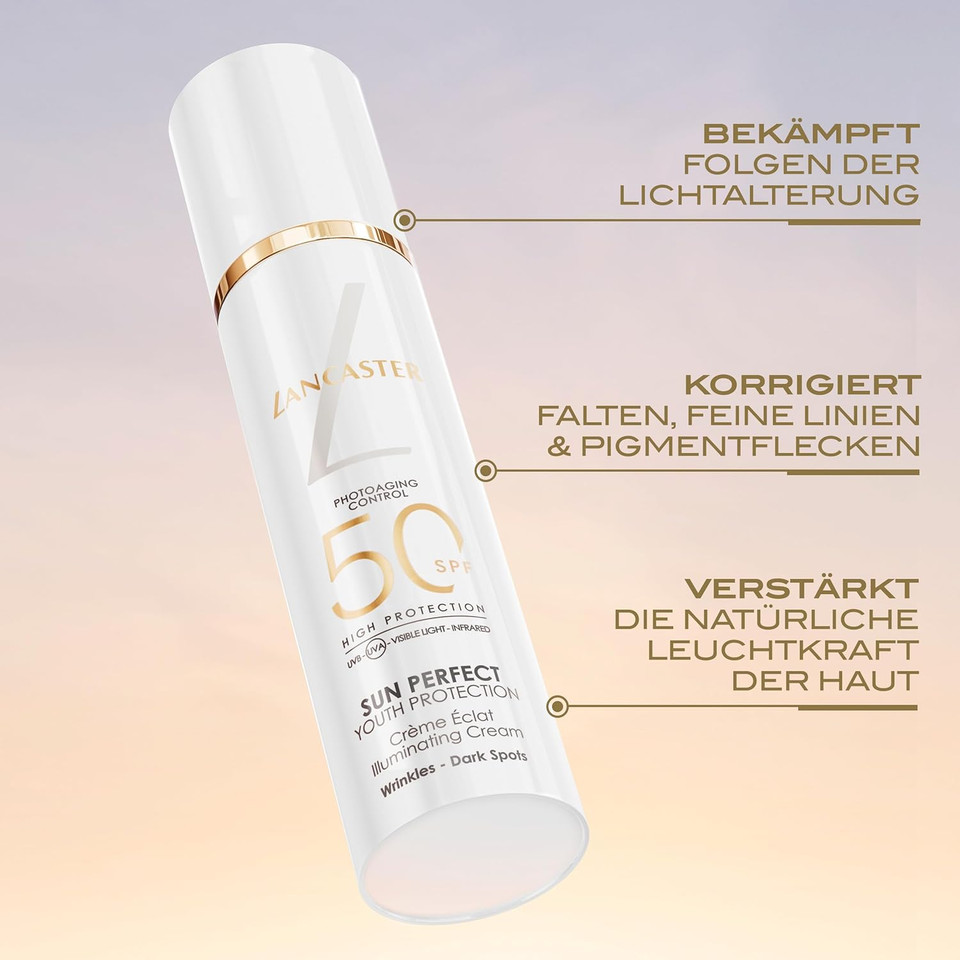 Lancaster Sun Perfect Illuminating Cream SPF50 50ml, Photoaging Control, Corrects Wrinkles, Fine Lines & Dark Spots, Enhances Skin's Natural Luminosity, Anti-Ageing Technology, Vegan Formula