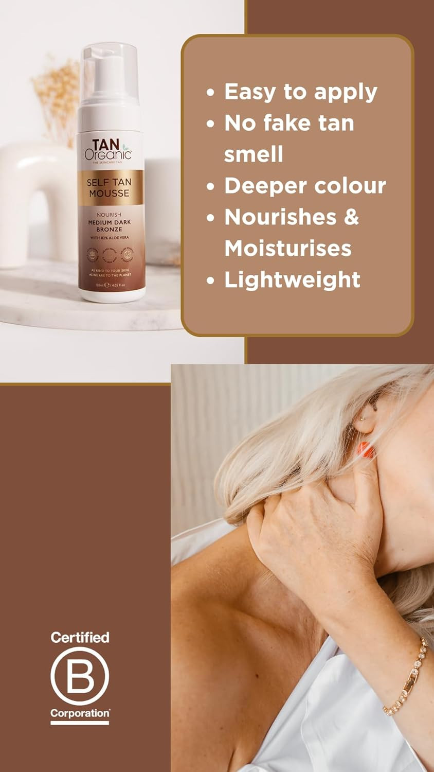 TanOrganic Self Tanning Mousse Fake Tan Certified Organic Natural Vegan 120ml