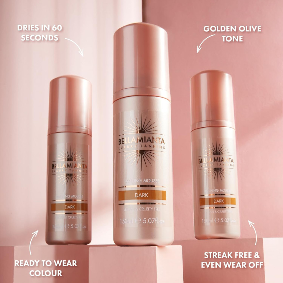 Bellamianta Instant Tanning Mousse Quick Drying, Vegan Fake Tan in Golden Olive Tone - Streak Free & 60 Second Express Ready to Wear Self Tanner for All Skin Types - 150ml - Medium