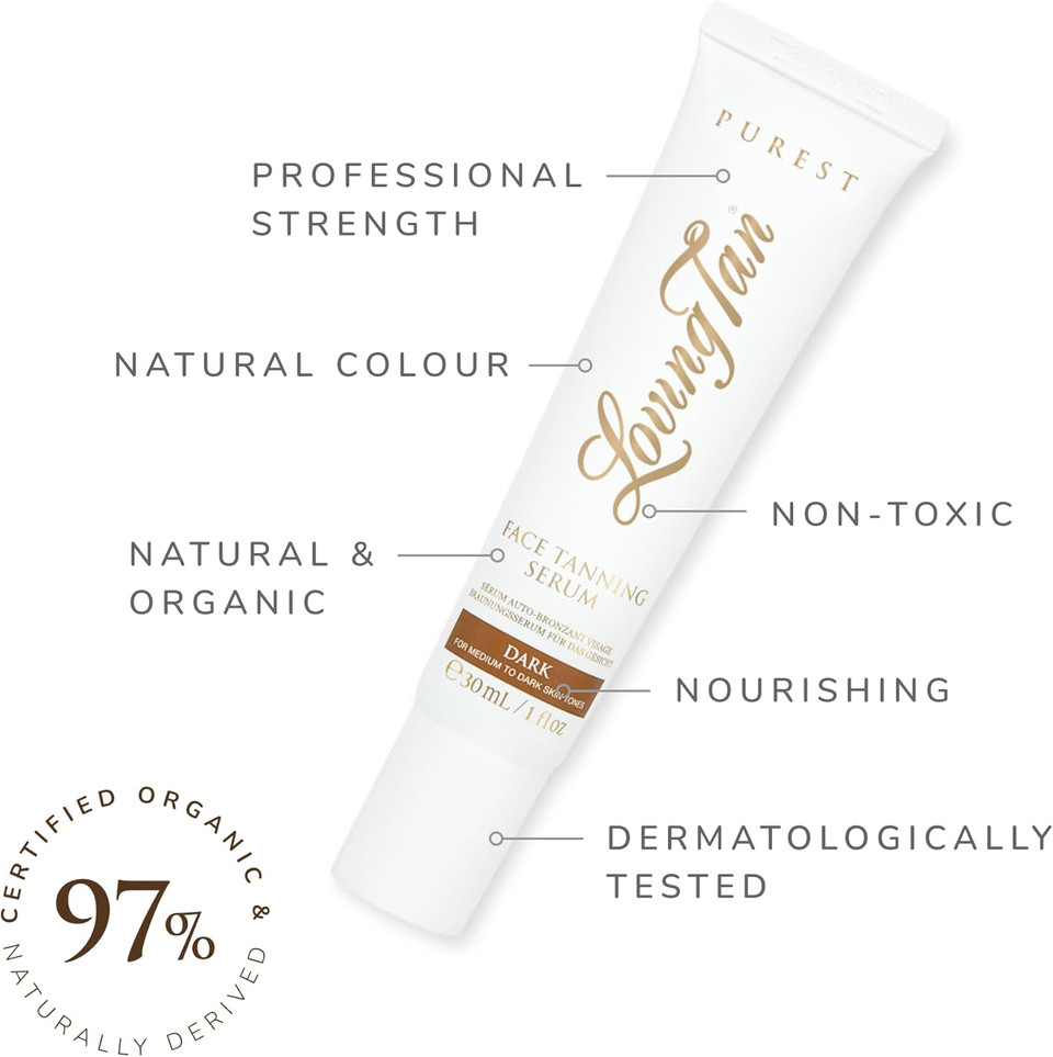Loving Tan Purest Face Tanning Serum, Medium - Sunless Tanner Made From 97% Certified Organic & Naturally Derived Ingredients, 5+ Self Tanner Applications, Cruelty Free, Vegan Friendly - 30 ml