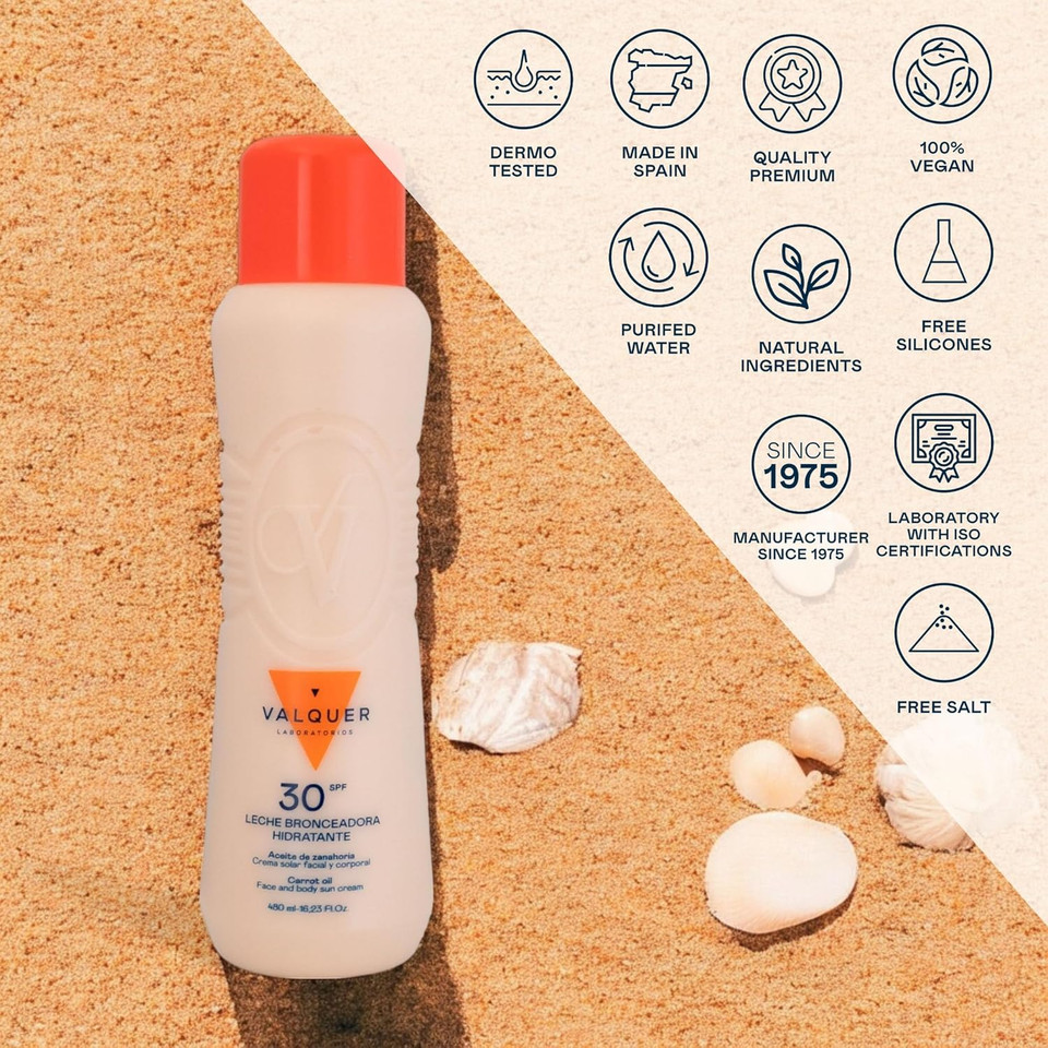 LECHE HIDRATANTE BRONCEADORA facial y corp con aceite de zanahoria SPF 30 500 ml