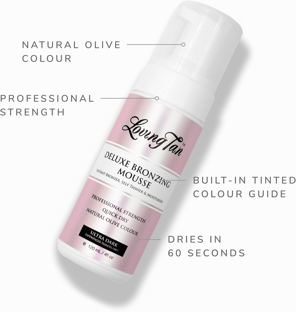 Loving Tan Deluxe Bronzing Mousse, Dark - Streak Free, Natural looking, Professional Strength Sunless Tanner - Up to 5 Self Tan Applications per Bottle, Cruelty Free, Naturally Derived DHA - 120 ml