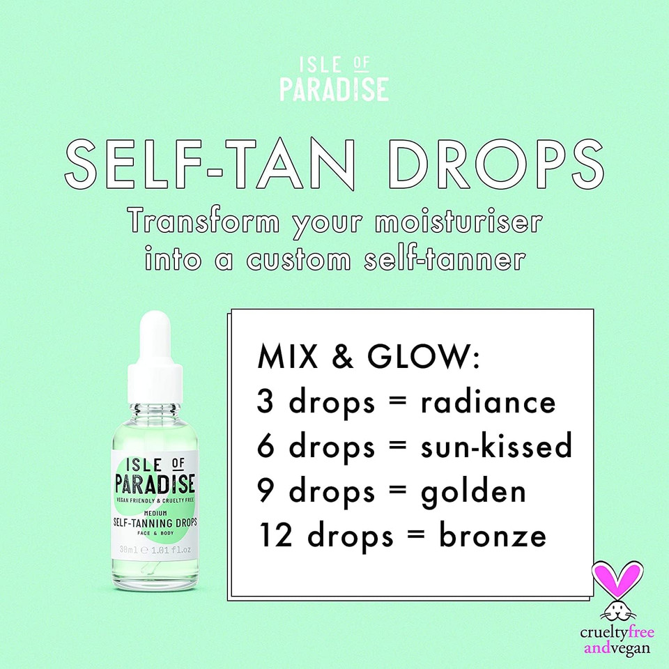 Isle of Paradise Fake Tan Drops Medium (30 ml) Add Self Tanning Drops to Skin Care & Fake Tan Mousse, Medium (200 ml) Glow Clear Self Tanning Foam Natural Ingredients & Vegan (packaging may vary)