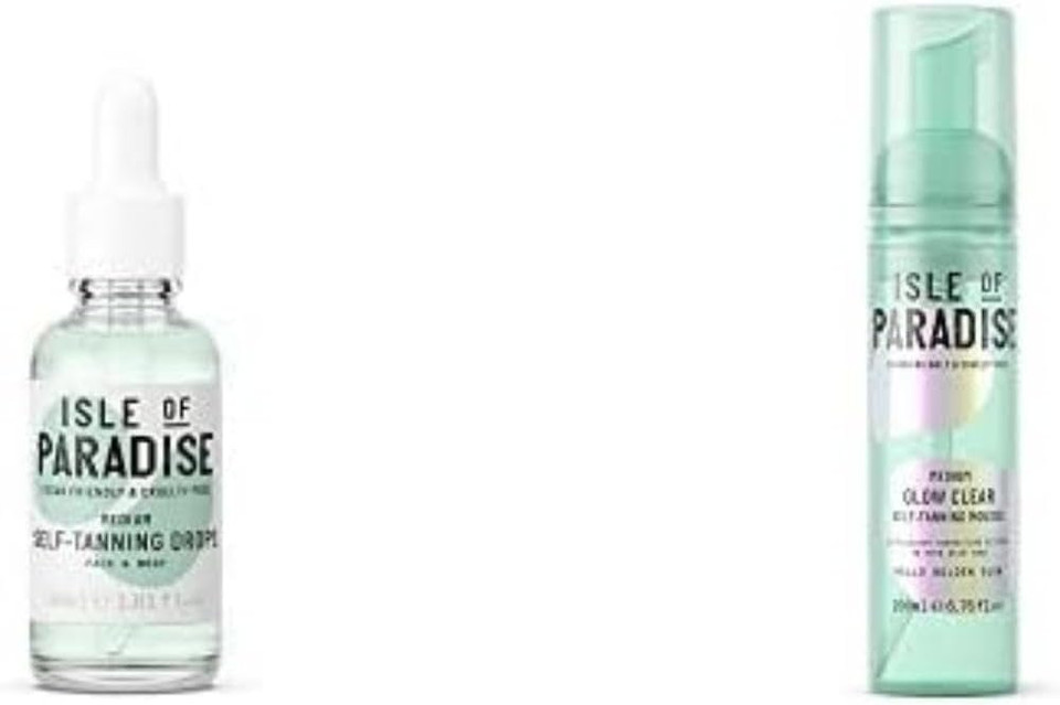Isle of Paradise Fake Tan Drops Medium (30 ml) Add Self Tanning Drops to Skin Care & Fake Tan Mousse, Medium (200 ml) Glow Clear Self Tanning Foam Natural Ingredients & Vegan (packaging may vary)