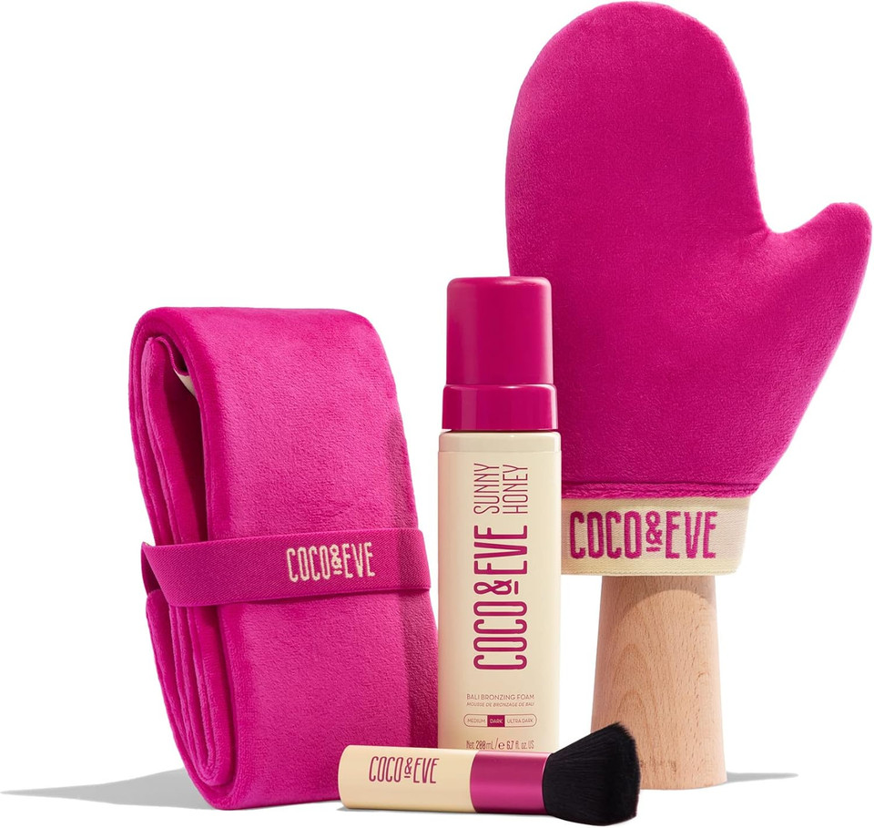 Coco & Eve Bali Bae Self Tan Set (Medium). All Natural Sunless Tanning Mousse. Instant Self Tanning Lotion with Bronzer, Miit & Back Applicator for Flawless Application and Bronze