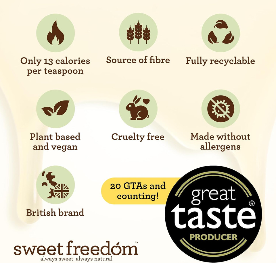 Sweet Freedom Butterscotch Syrup - 350 g | Natural Great Taste With Sweetness Derived from Fruit | Ideal for Coffee, Baking & Dessert | No Preservatives or Allergens | Vegan | Only 13 Cal Per Teaspoon