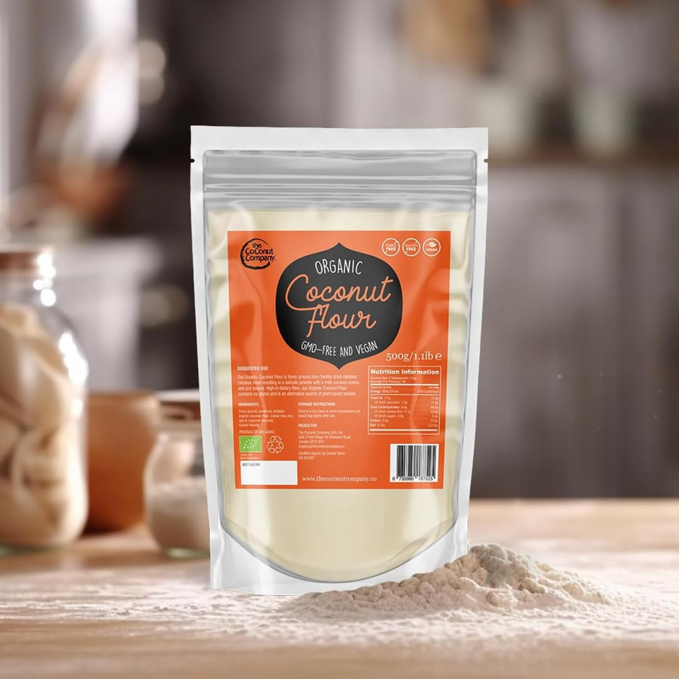 The Coconut Company Organic Coconut Flour with 100% Pure Coconut, Gluten-Free, High in Fibre, and Lower in Calories and Carbs Also Naturally High in Protein, 500gm (Pack of 1)