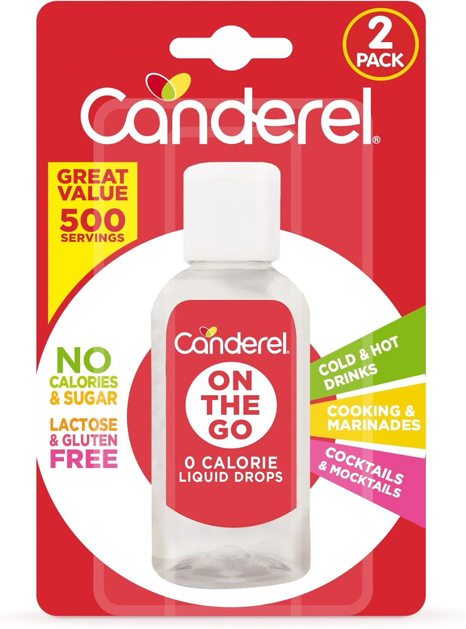 Canderel On The Go Liquid Sweetener 2 x 55 ml | Zero Sugar and Zero Calories | 500 Servings | (2 Pack)