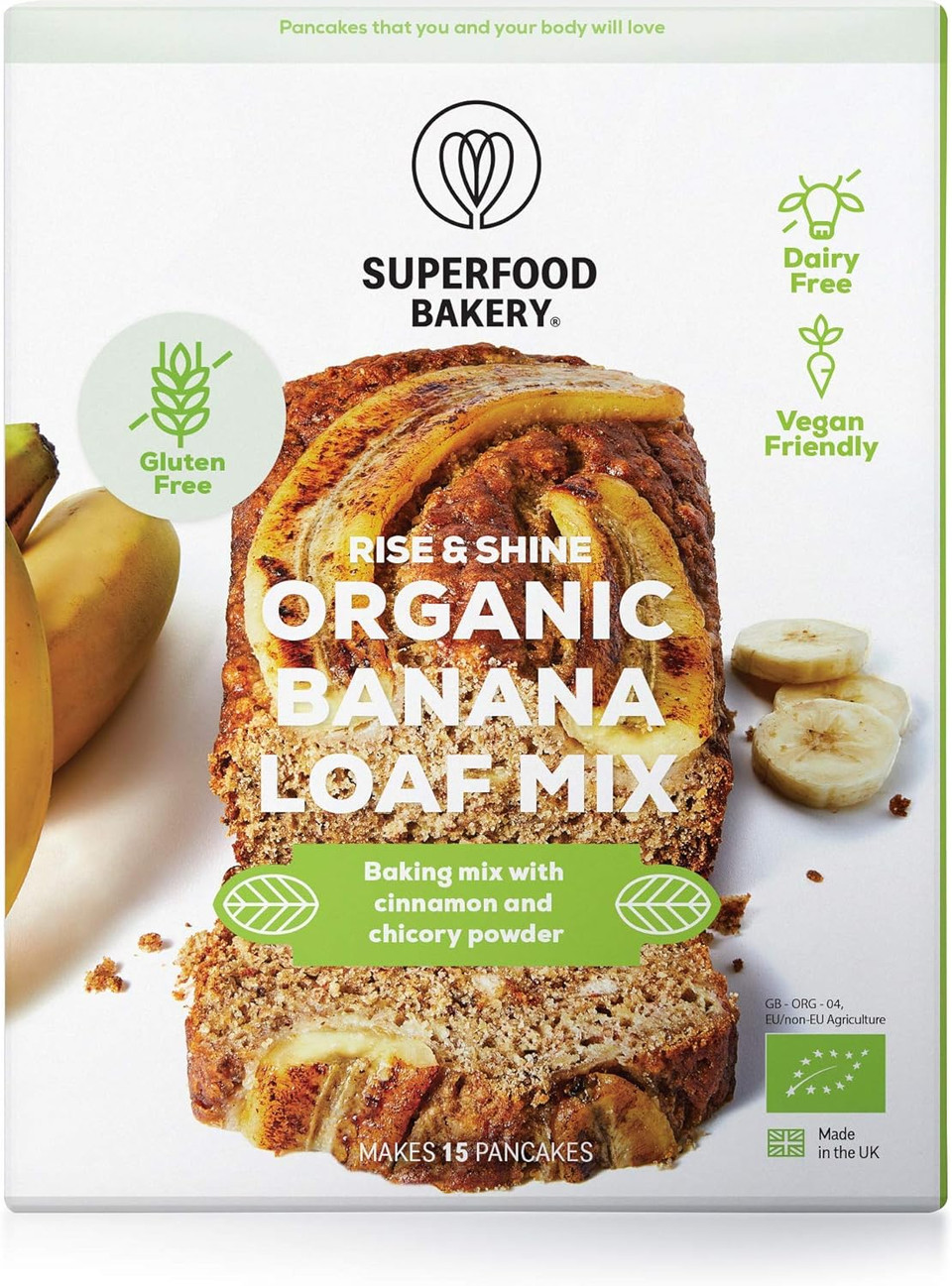 SUPERFOOD BAKERY - Organic Rise & Shine Banana Loaf Mix: Organic, Gluten Free, Dairy Free, Vegan Friendly and Deliciously All-Natural Banana loaf Baking Mix (250g, Makes 1 loaf) pack of 1
