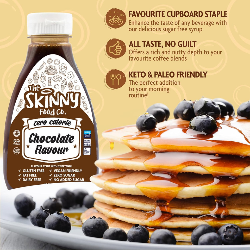 Skinny Food Co Sugar Free Chocolate Syrup 425ml - Zero Calorie Syrup For Breakfast, Pancake, Snacks, Drinks & Desserts - Vegan, Gluten-free, Keto & Paleo Friendly Skinny Syrups