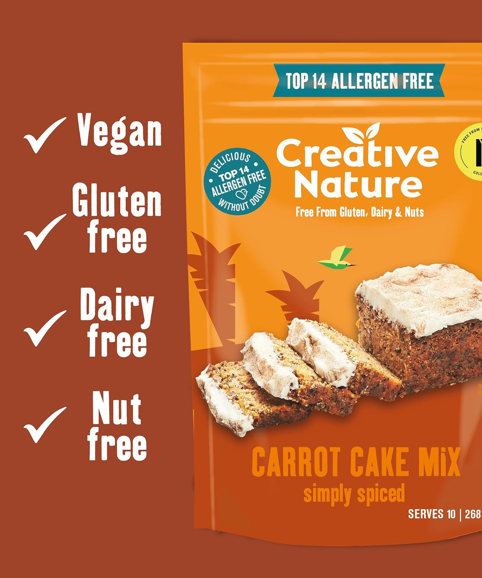 Gluten Free Cake Mix | Creative Nature Vegan Carrot Baking Mix | Organic, Nut Free, Dairy Free, Baking Mix | Top 14 Allergen Free | 2 Pack