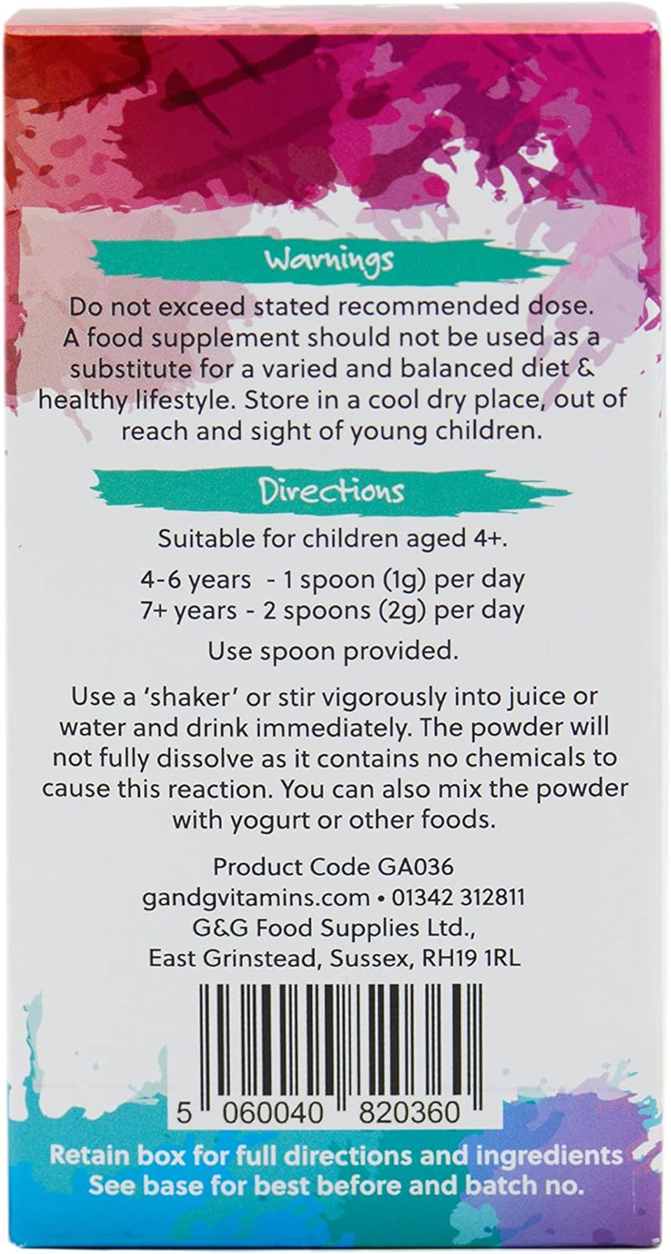 Kid's Rainbow Food | Organic Whole Food Multivitamin for Children | 100g Vegan Drink Powder | Ideal for Children | G&G Vitamins