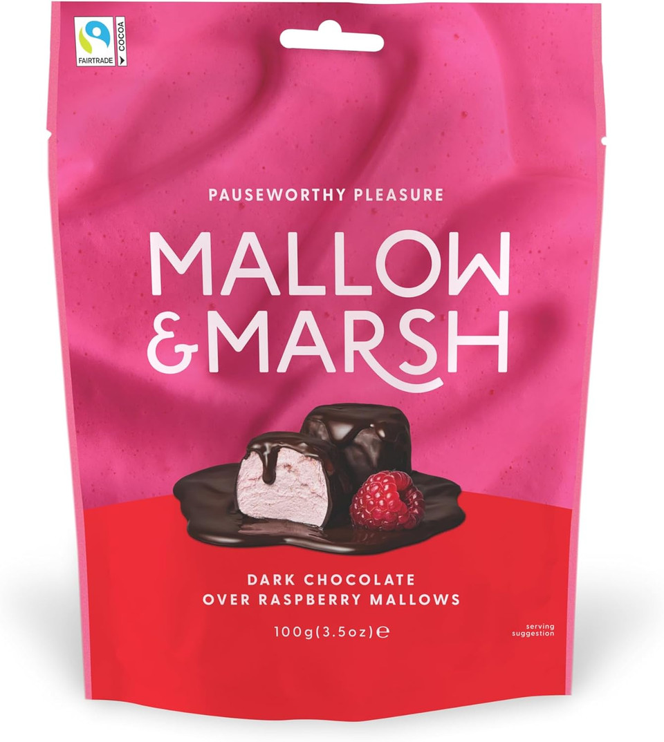 Mallow & Marsh Raspberry Coated in 70% Dark Chocolate Marshmallow Sharing Bag - Multipack 6 x 100g