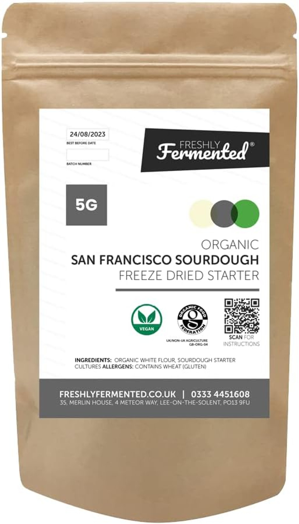 Freshly Fermented  Organic & Vegan Certified Freeze Dried Sourdough Culture, San Francisco Style