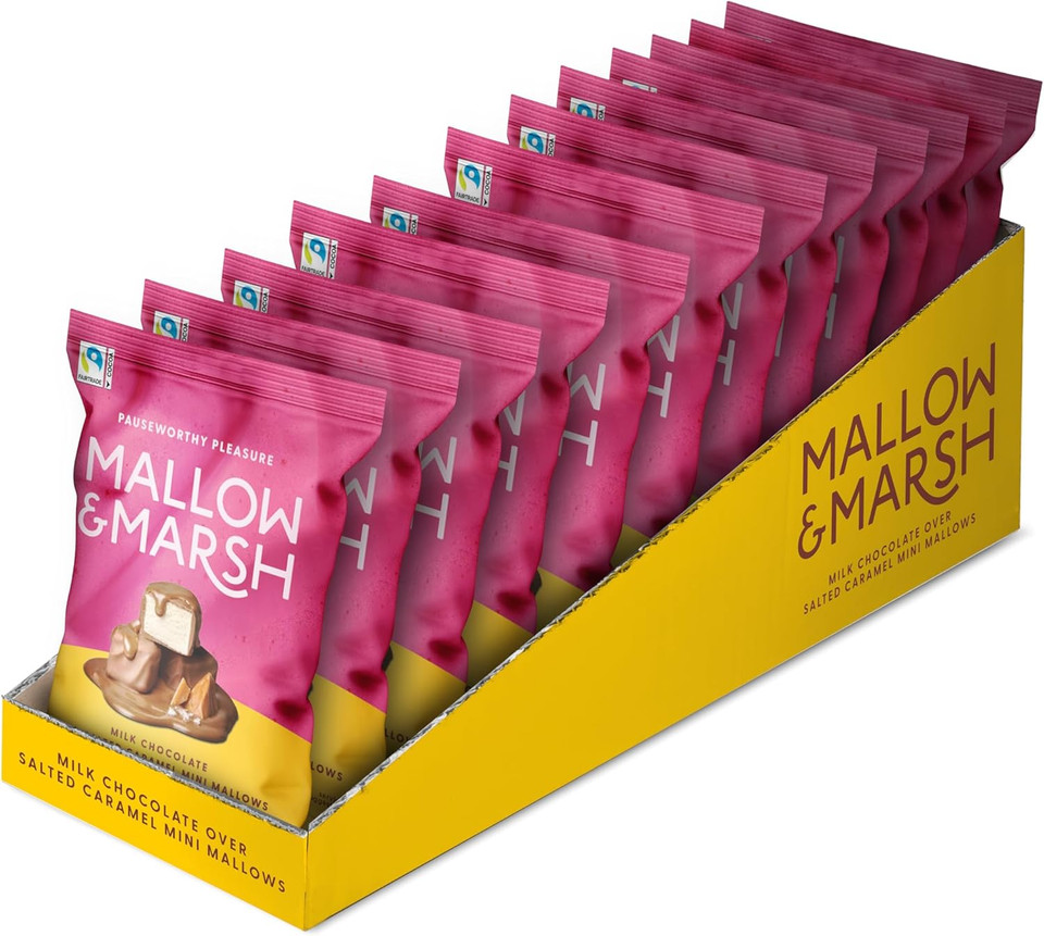 Mallow & Marsh Milk Chocolate over Salted Caramel Mini Mallows  Multipack 12 x 36g