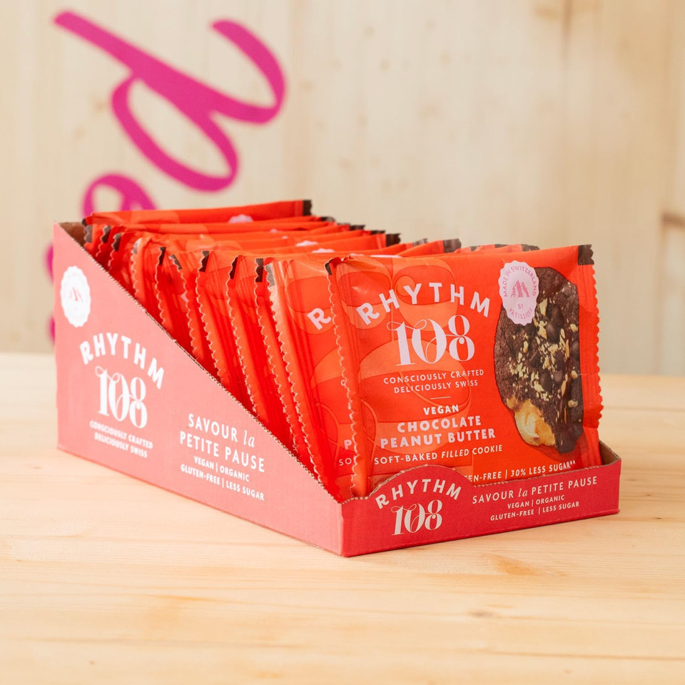 Rhythm 108 Swiss Organic Vegan Chocolate Peanut Butter Soft-Baked Filled Cookie 12 x 50g