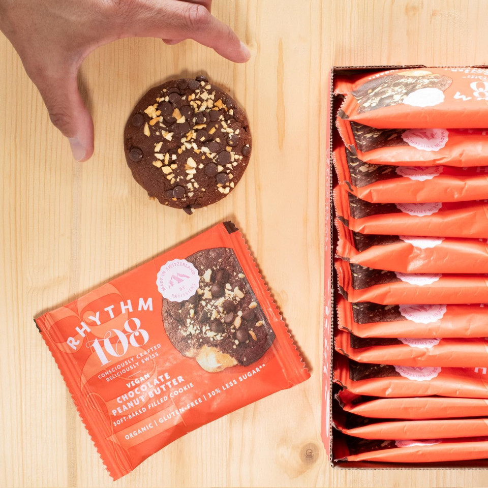 Rhythm 108 Swiss Organic Vegan Chocolate Peanut Butter Soft-Baked Filled Cookie 12 x 50g