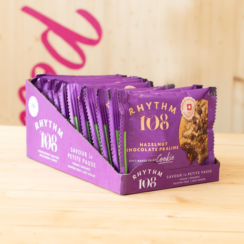 Rhythm 108 Swiss Organic Vegan Hazelnut Chocolate Praline Soft-Baked Filled Cookie 12 x 50g