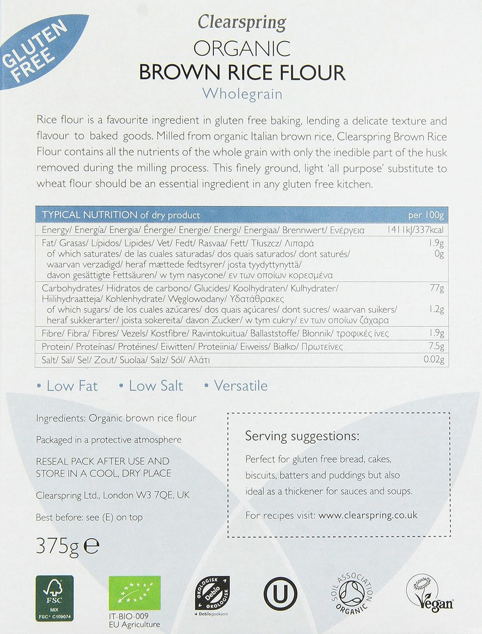 Clearspring Organic Gluten Free Buckwheat Flour, 380g (Pack of 4)