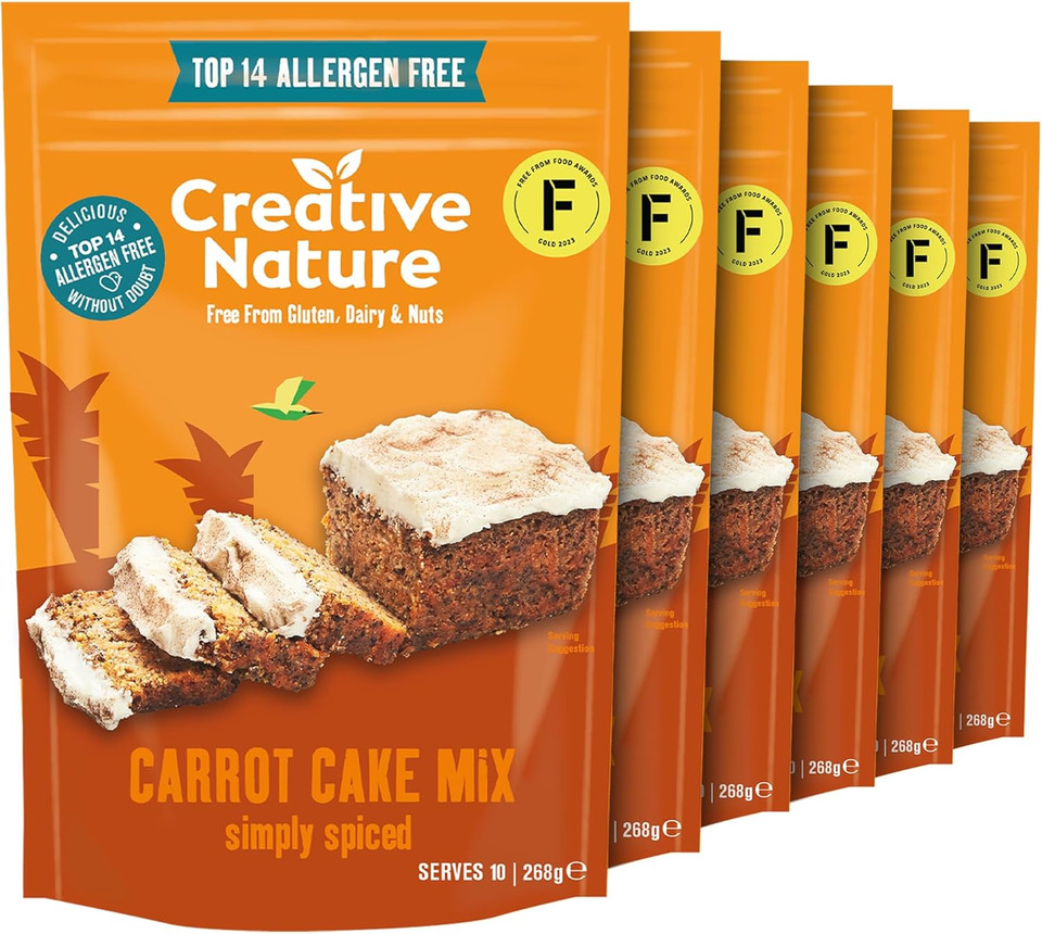 Gluten Free Cake Mix | Creative Nature Vegan Carrot Cake Baking Mix | Organic, Nut Free, Dairy Free Baking Mix | Top 14 Allergen Free | 6 Pack
