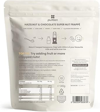Purition Chocolate & Hazelnut Healthy Frappés Coffee Alternative (4x10 servings) | Plant Based Ingredients | No Added Sugar | Premium Frappés Alternative