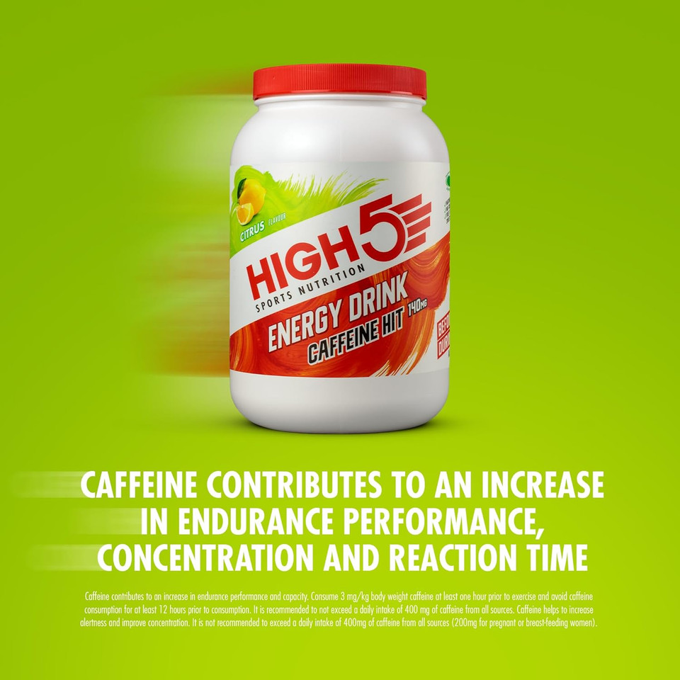 HIGH5 Energy Drink Caffeine Hit - Electrolytes Sport Energy Drink Powder - Isotonic Drink with 2:1 Fructose - Hydration for Running, Cycling, Endurance Fuel - Natural Flavours, Vegan (Citrus, 12x47g) HIGH5 Energy Drink Caffeine Hit - Electrolytes Sport Energy Drink Powder - Isotonic Drink with 2:1 Fructose - Hydration for Running, Cycling, Endurance Fuel - Natural Flavours, Vegan (Citrus, 12x47g)