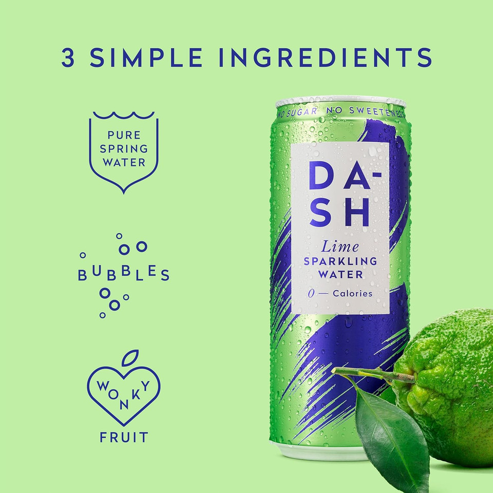 Dash Water Lime - 12 x Lime Flavoured Sparkling Spring Water - NO Sugar, NO Sweetener, NO Calories - Infused with Wonky Fruit (12 x 330ml cans) Dash Water Lime - 12 x Lime Flavoured Sparkling Spring Water - NO Sugar, NO Sweetener, NO Calories - Infused with Wonky Fruit (12 x 330ml cans)