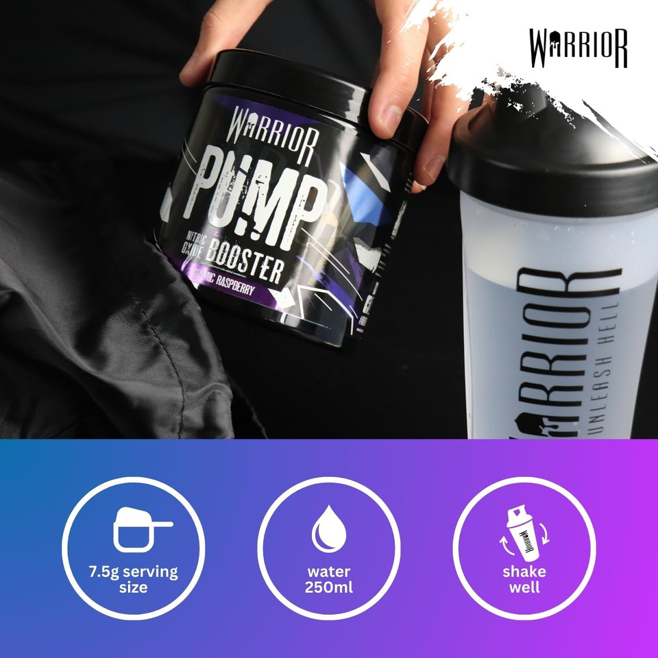 Warrior Pump Non Stim Pre-Workout Powder 225g  Nitric Oxide Supplement  Contains Citrulline Malate, Cyclic Dextrin for Energy, Focus, and Performance  30 Servings (Cosmic Raspberry)