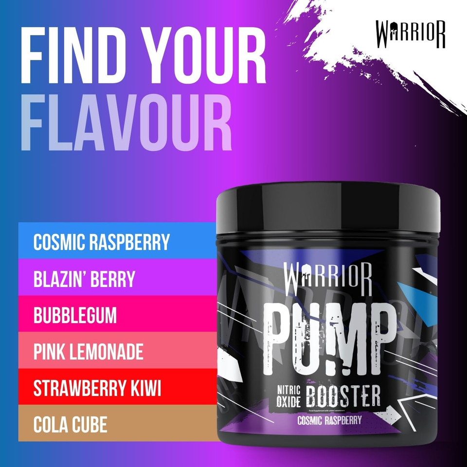 Warrior Pump Non Stim Pre-Workout Powder 225g  Nitric Oxide Supplement  Contains Citrulline Malate, Cyclic Dextrin for Energy, Focus, and Performance  30 Servings (Cosmic Raspberry)