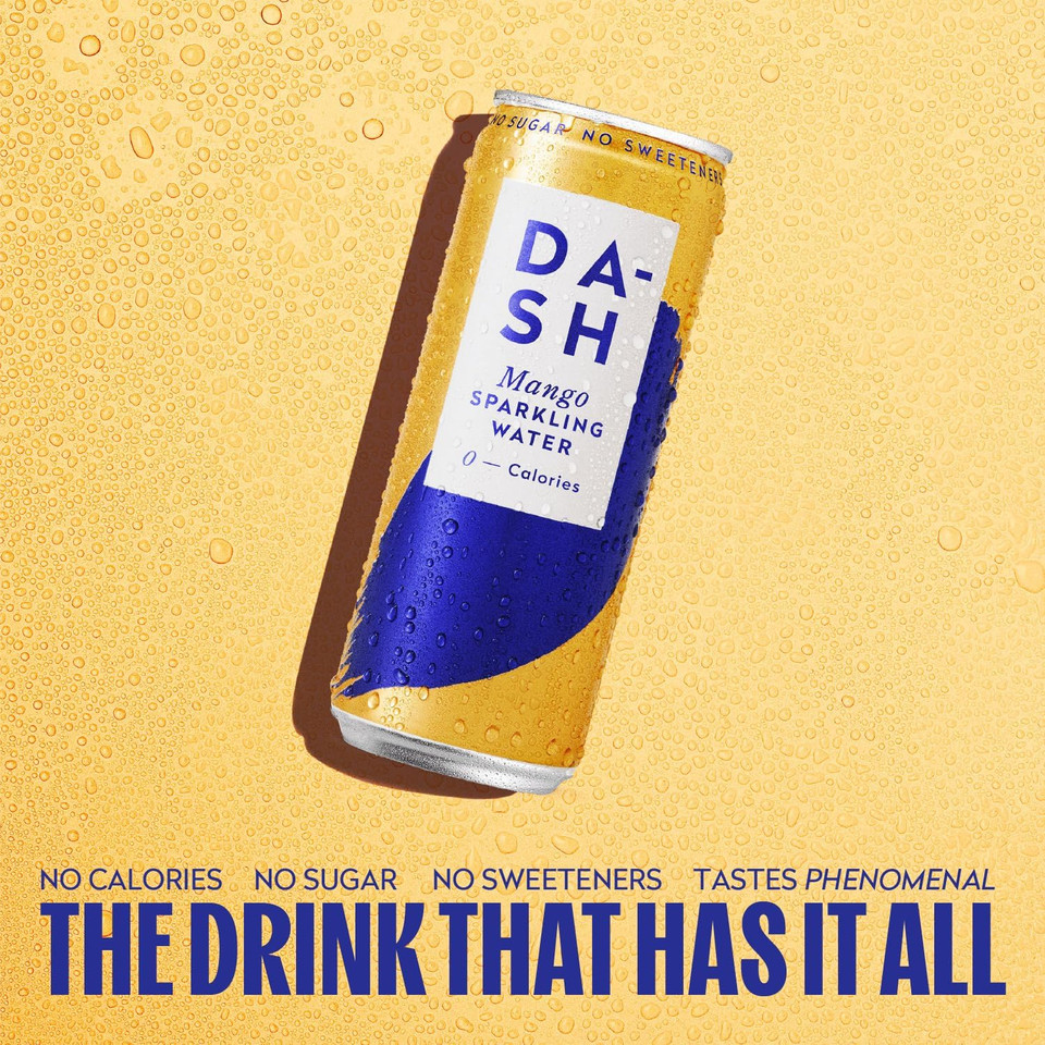 Dash Water Mango - 12 x Mango Flavoured Sparkling Spring Water - NO Sugar, NO Sweetener, NO Calories - Infused with Wonky Fruit (12 x 330ml cans)
