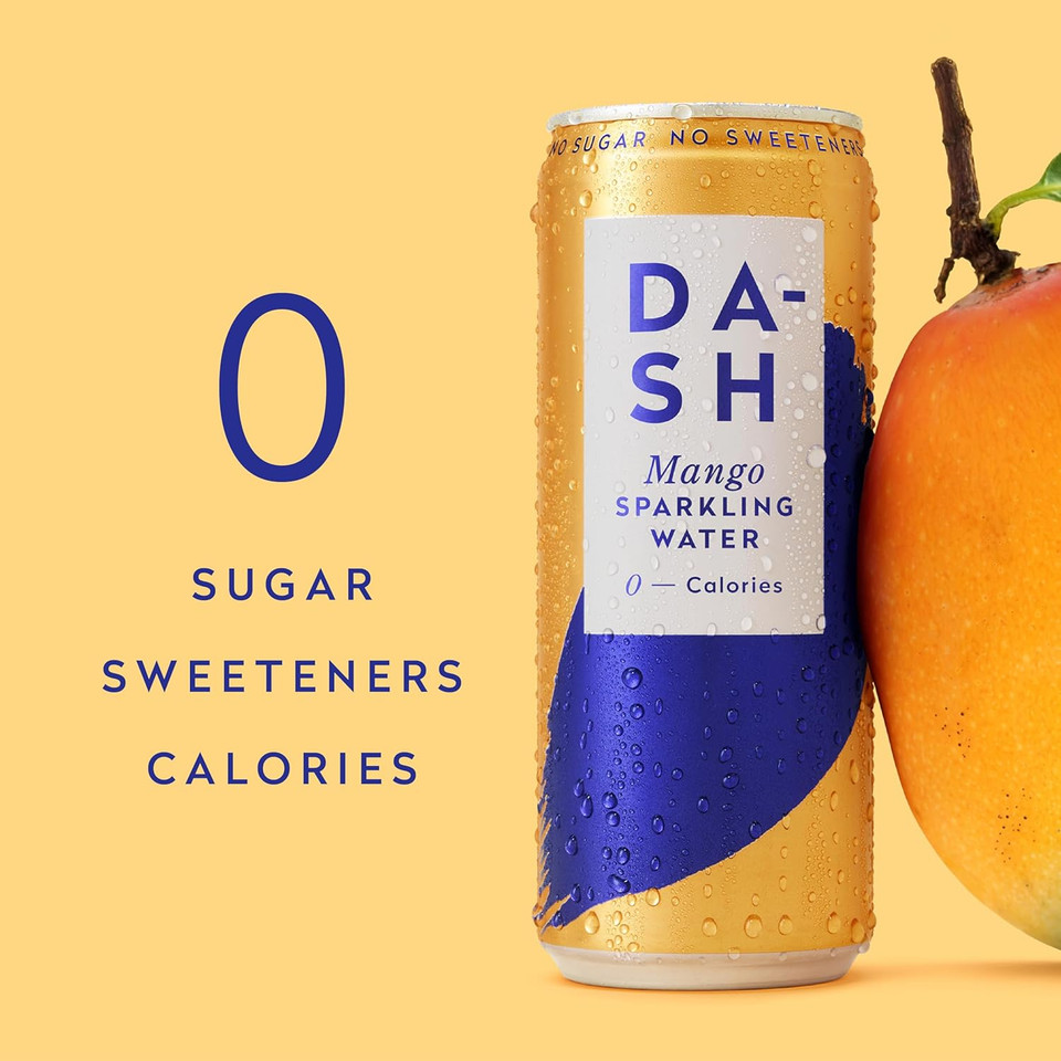 Dash Water Mango - 12 x Mango Flavoured Sparkling Spring Water - NO Sugar, NO Sweetener, NO Calories - Infused with Wonky Fruit (12 x 330ml cans)