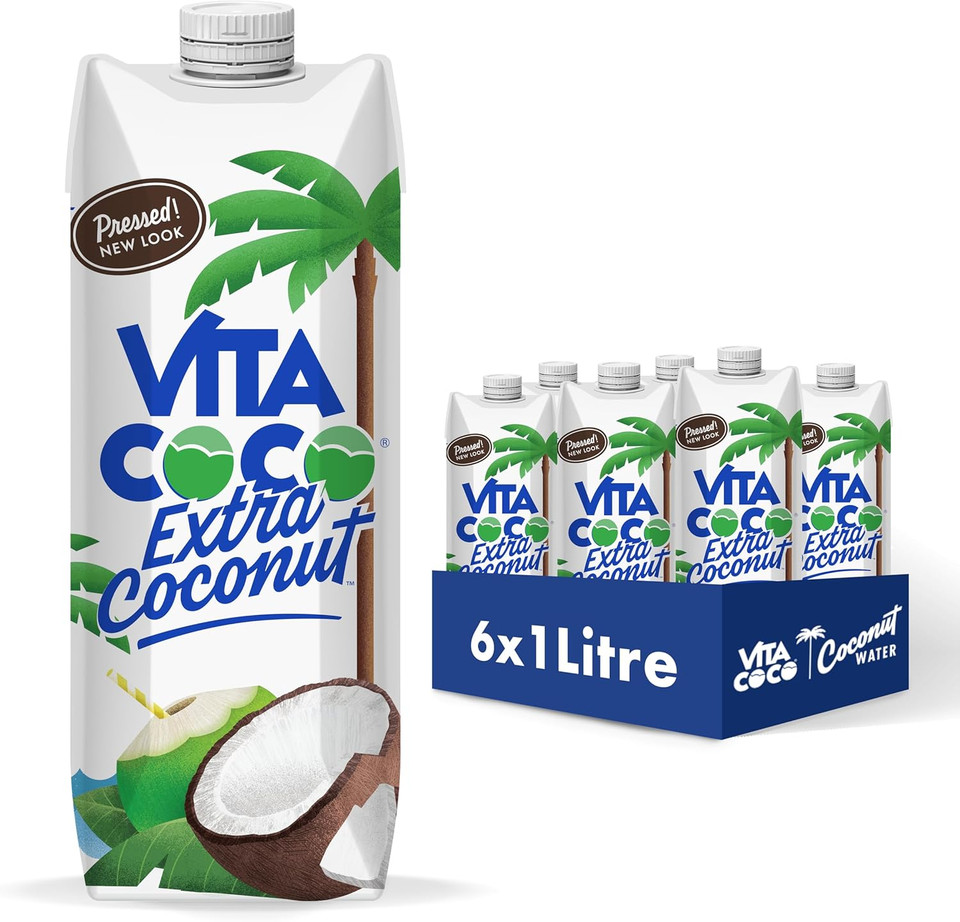 Vita Coco Extra Coconut Water Multipack 1 Litre x 6, Pressed Coconut Water, Coconut Taste, Packed With Electrolytes, Gluten Free, Full of Vitamin C and Potassium, Packaging may vary