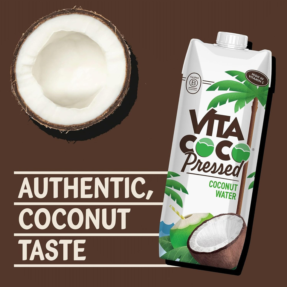 Vita Coco Extra Coconut Water Multipack 1 Litre x 6, Pressed Coconut Water, Coconut Taste, Packed With Electrolytes, Gluten Free, Full of Vitamin C and Potassium, Packaging may vary