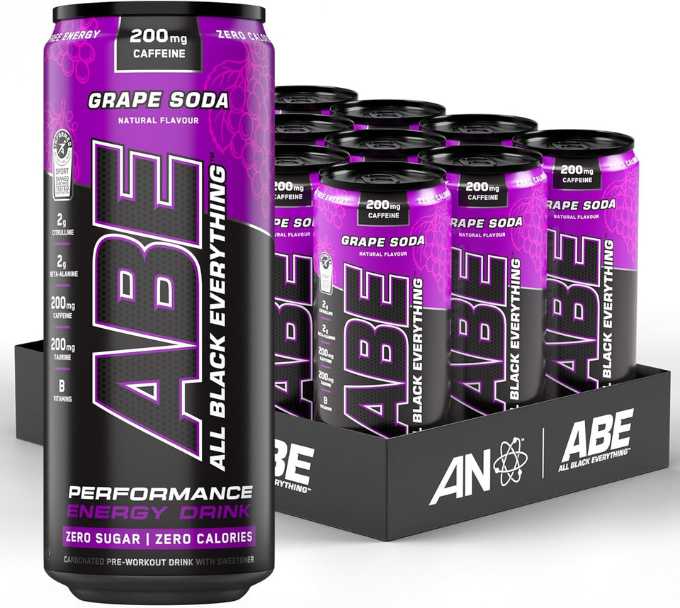 Applied Nutrition ABE Pre Workout Cans - All Black Everything Energy + Performance Drink, ABE Carbonated Beverage Sugar Free with Caffeine (Pack of 12 Cans x 330ml) (Energy Flavour) Applied Nutrition ABE Pre Workout Cans - All Black Everything Energy + Performance Drink, ABE Carbonated Beverage Sugar Free with Caffeine (Pack of 12 Cans x 330ml) (Energy Flavour)