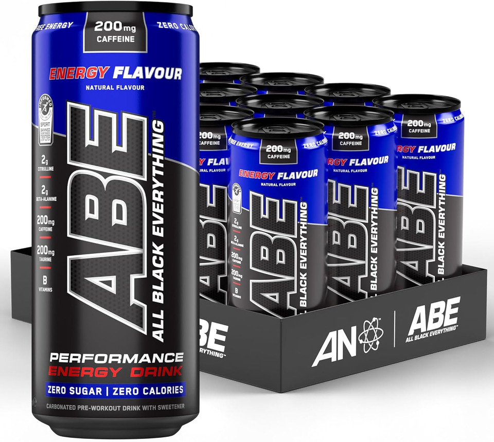 Applied Nutrition ABE Pre Workout Cans - All Black Everything Energy + Performance Drink, ABE Carbonated Beverage Sugar Free with Caffeine (Pack of 12 Cans x 330ml) (Energy Flavour)