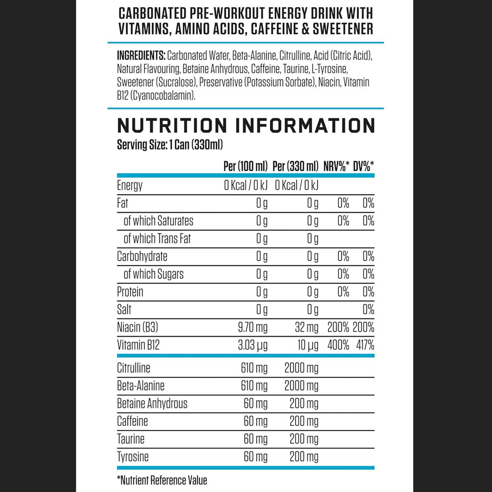 Applied Nutrition ABE Pre Workout Cans - All Black Everything Energy + Performance Drink, ABE Carbonated Beverage Sugar Free with Caffeine (Pack of 12 Cans x 330ml) (Energy Flavour)