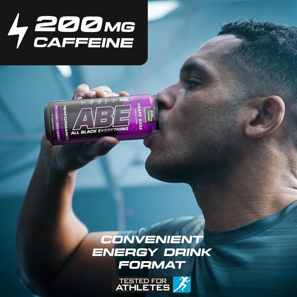 Applied Nutrition ABE Pre Workout Cans - All Black Everything Energy + Performance Drink, ABE Carbonated Beverage Sugar Free with Caffeine (Pack of 12 Cans x 330ml) (Apple & Elderflower) Applied Nutrition ABE Pre Workout Cans - All Black Everything Energy + Performance Drink, ABE Carbonated Beverage Sugar Free with Caffeine (Pack of 12 Cans x 330ml) (Apple & Elderflower)