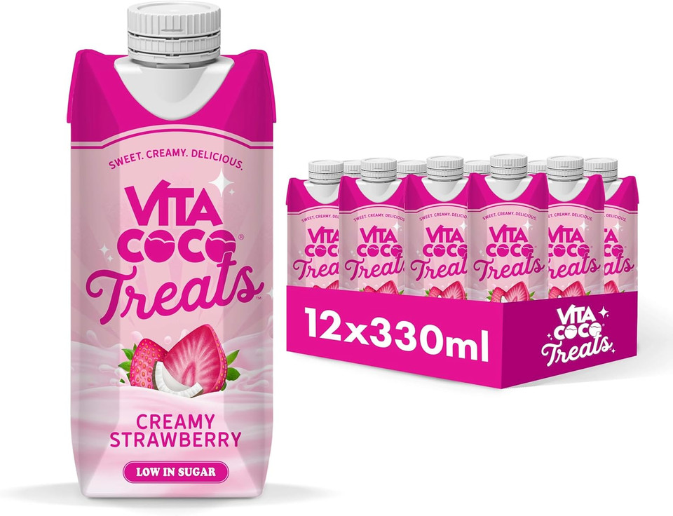 Vita Coco Treats Creamy Strawberry 12x330ml, Packed with Electrolytes, High in Potassium, Low in Calories, Vegan, Guilt-Free Indulgence, Ethically Sourced, B Corp Certified