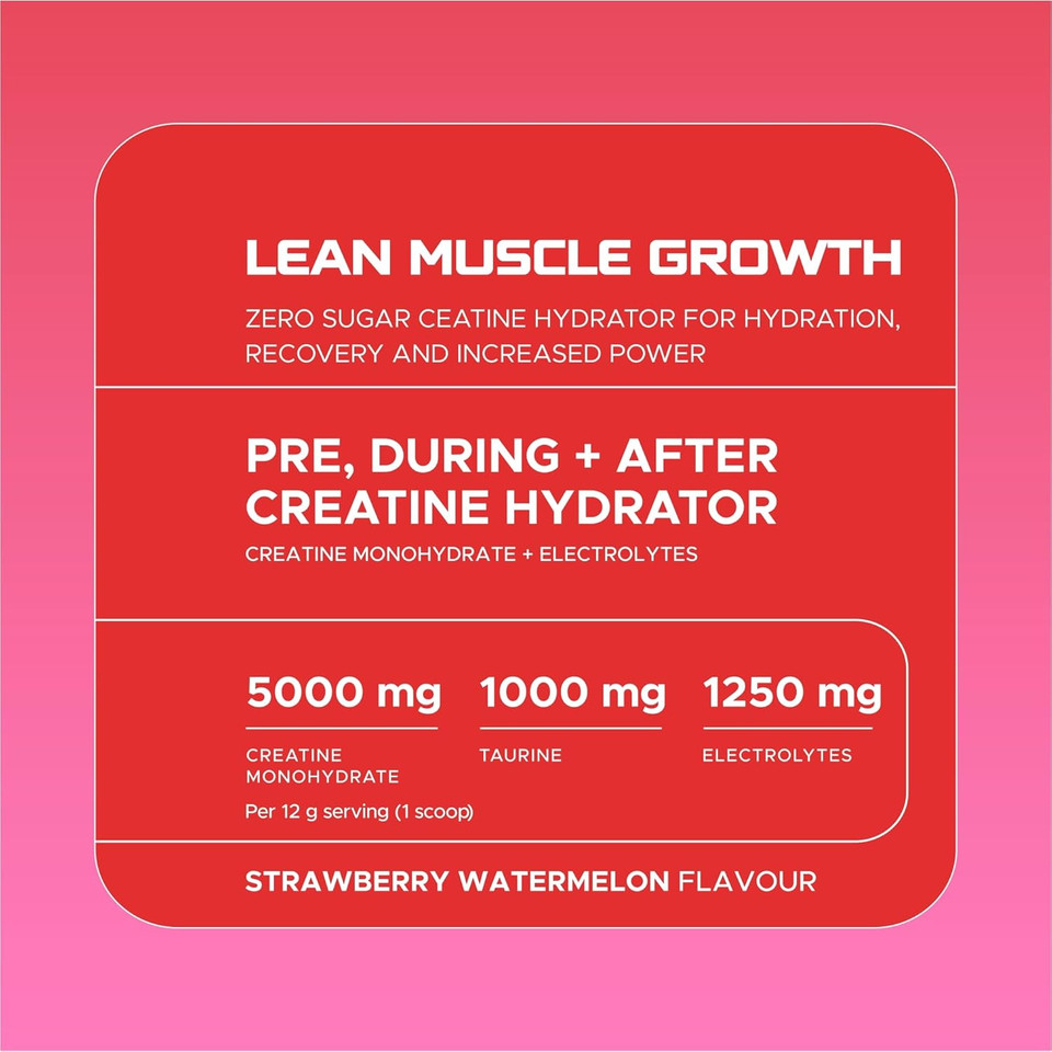 USN Creatine Hydrator - Creatine Monohydrate & Electrolyte Powder Drink with Himalayan Pink Salt & Sugar Free. Supports Muscle Growth, Strength & Hydration. Strawberry Watermelon - 330g (30 Servings)