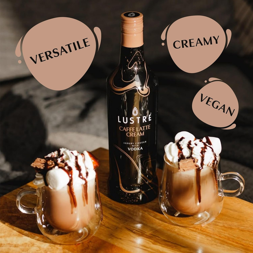 LUSTRE Vegan Cream Liqueur | Cafe Latte Vodka Cream | Luxury Liqueur | Coffee Vodka | Shots | 15% ABV | Lactose Free, Dairy Free | Perfect for Parties, Birthday Gift, Cocktail Ingredient