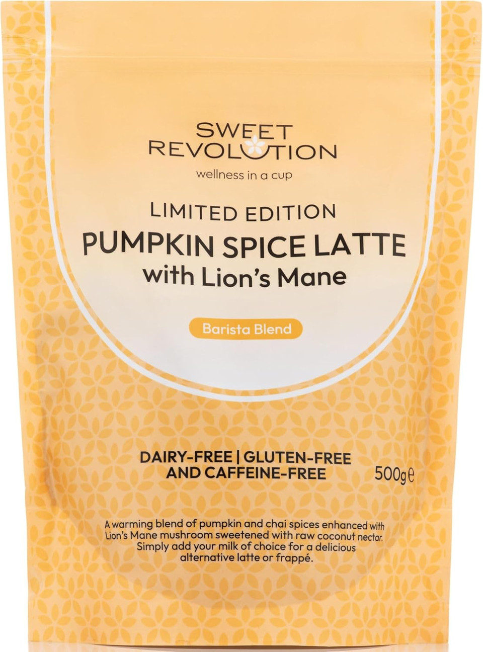 Organic Pumpkin Spice Latte with Lions Mane Barista Blend (1 x 500g) Catering Pack. Caffeine Free, Gluten Free, Dairy Free, Refined Sugar-Free