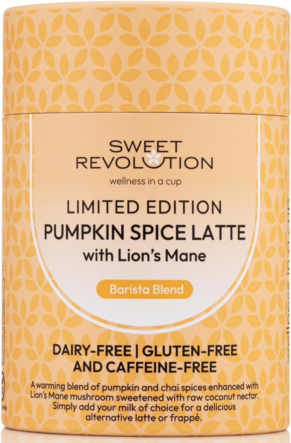 Sweet Revolution Pumpkin Spice Latte with Lions Mane Barista Blend (3 x 100g). Caffeine Free, Gluten Free, Dairy Free, Refined Sugar-Free