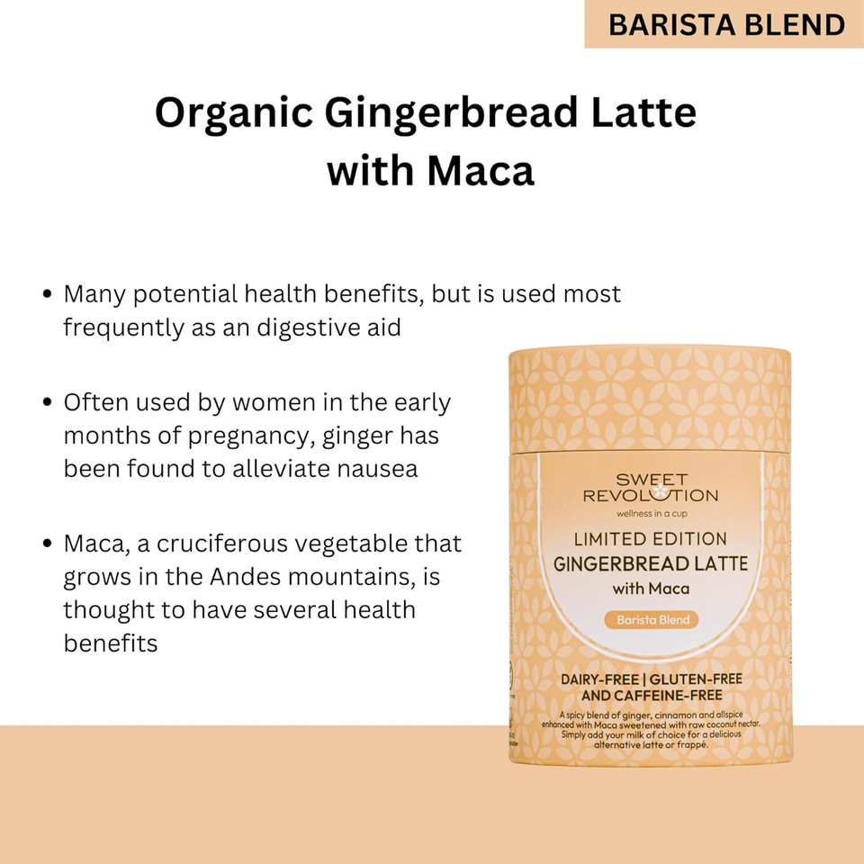Sweet Revolution Gingerbread Latte with Maca Barista Blend (3 x 100g). Caffeine Free, Gluten Free, Dairy Free, Refined Sugar-Free