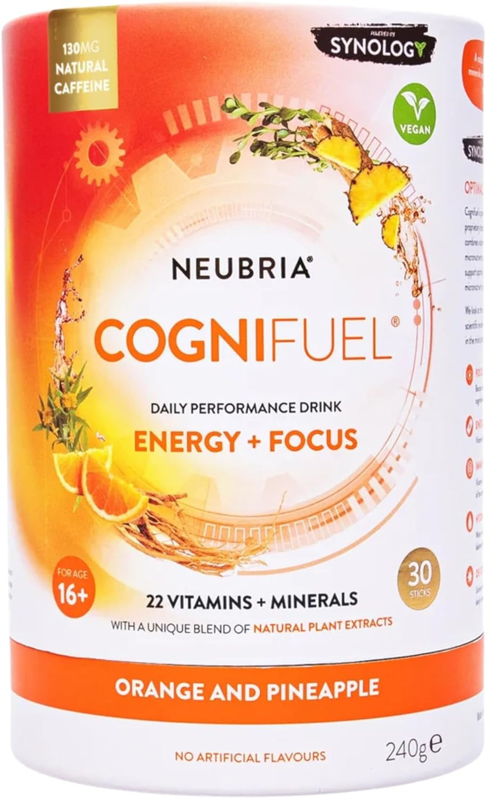 NEUBRIA Cognifuel | 30 Hydration Sachets, Gym & Workout Energy Drink with Electrolytes, Caffeine, L-Theanine, Choline, L-Tyrosine & Vitamins, Improves Cognition, Focus, Orange & Pineapple