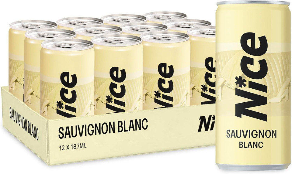 NICE Sauvignon Blanc, Spanish Wine in a Can, Dry, Crisp, Peachy White Wine from La Mancha, Always Good to Go, 12 x 187ml Canned Wine