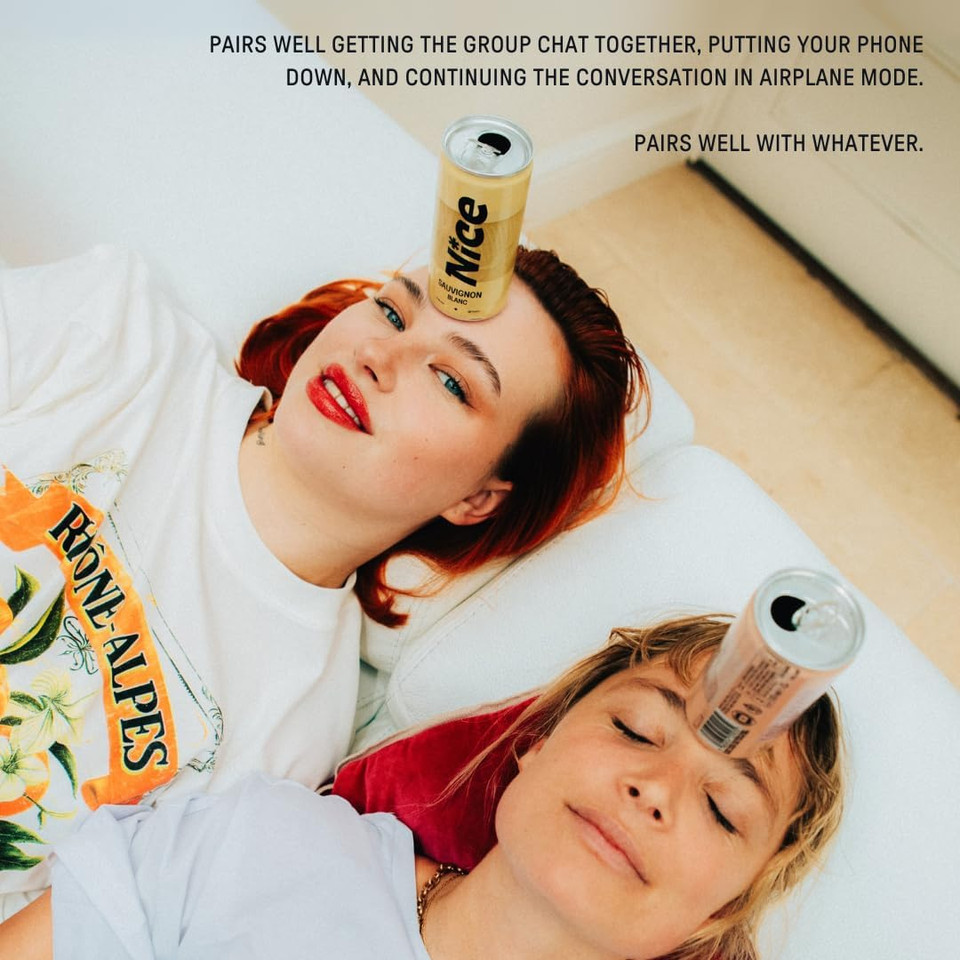 NICE Sauvignon Blanc, Spanish Wine in a Can, Dry, Crisp, Peachy White Wine from La Mancha, Always Good to Go, 12 x 187ml Canned Wine