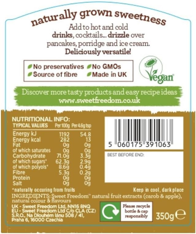 Sweet Freedom Honeycomb Syrup - 350 g | Natural Great Taste With Sweetness Derived from Fruit | Ideal for Coffee, Baking & Dessert | No Preservatives or Allergens | Vegan | Only 13 Cal Per Teaspoon