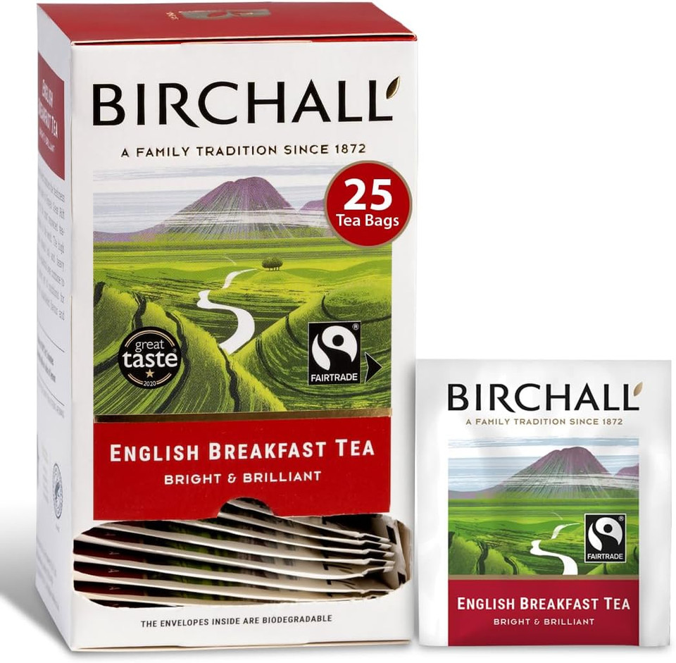 Birchall English Breakfast Tea Bags, English Tea Bursting with Full Flavour, Perfect Vegan Gifts, 25 Enveloped Plant-Based Tea Bags