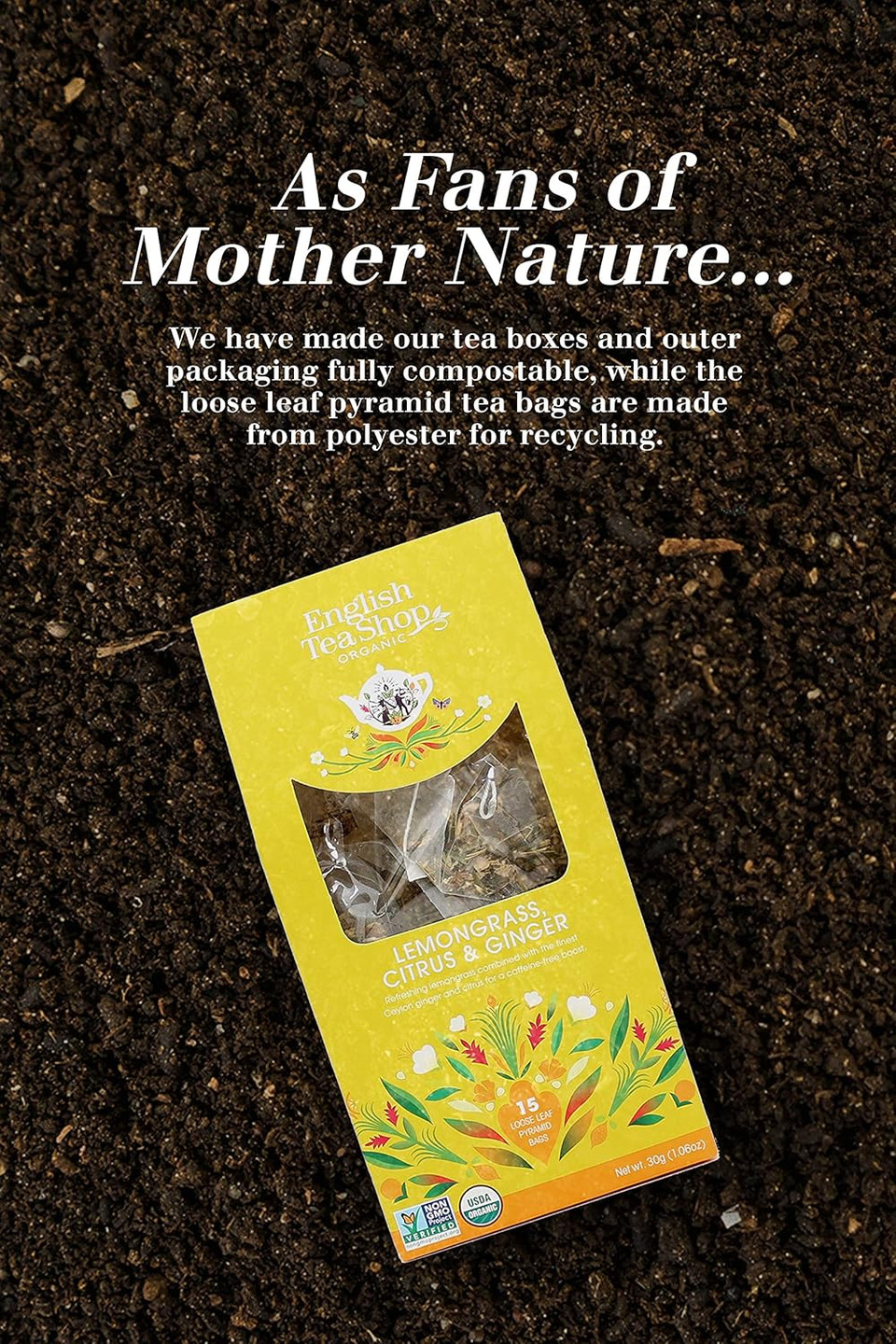 English Tea Shop Organic Lemongrass Citrus & Ginger Loose Leaf - 15 Loose leaf pyramid tea bags