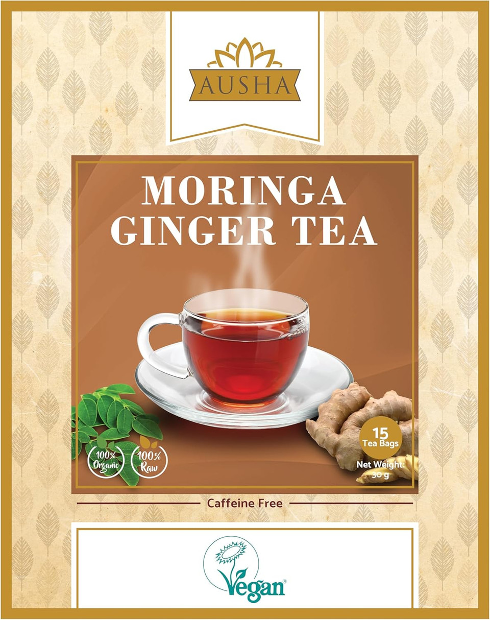 Ausha Ginger Moringa Tea 20 Bags - Caffeine Free - Digestion, Immunity